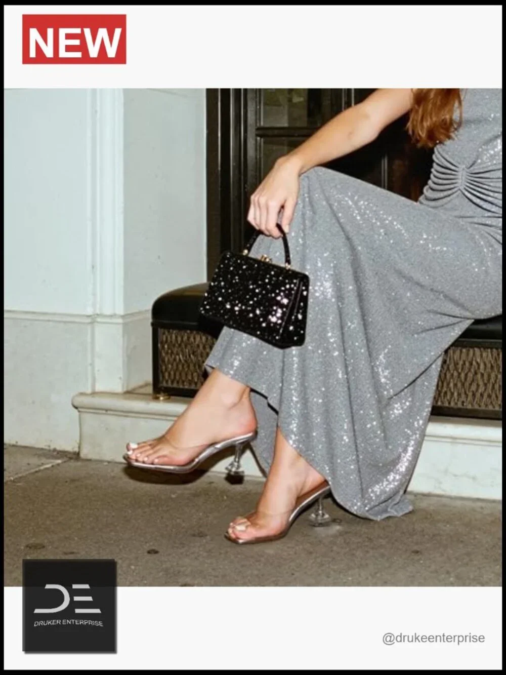 Clear Heeled Sandals Square Toe Transparent Stiletto Mules Slip On Shoes